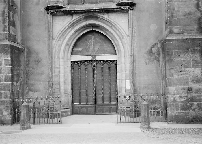 Wittenberg castle Germany, Castle Church door in Wittenberg where Luther hung his 95 ... photo