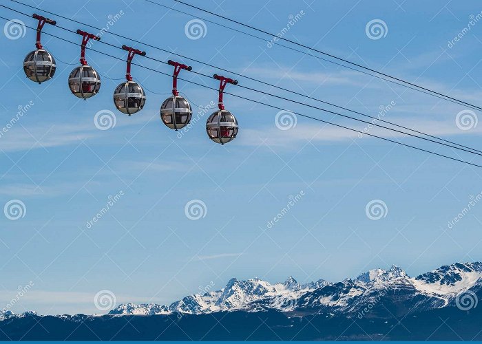 La Bastille Cable Car Gondola Bubbles with French Alps in the Background. Cable Car ... photo