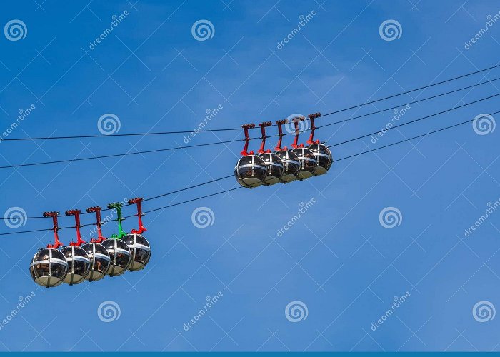 La Bastille Cable Car Gondola Bubbles Against the Blue Sky. Cable Car Taking Tourists To ... photo