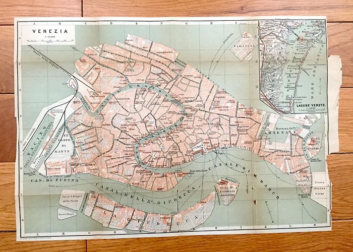 Stazione Venezia Marittima Antique 1904 Venice, Italy Map From Baedekers Guide Venezia ... photo